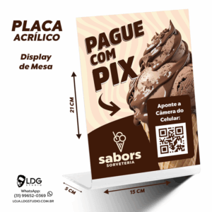 Placa Acrílico Display Mesa QrCode PIX