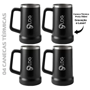 Kit 04 Canecas Térmicas Pretas 700ml Personalizadas a Laser