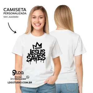 Camiseta Branca Personalizada Jesus Saves