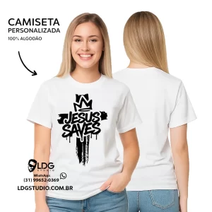Camiseta Algodão Personalizada Cruz Jesus Saves
