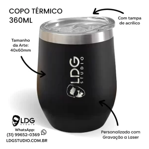 Copo Térmico Preto 360ml com tampa