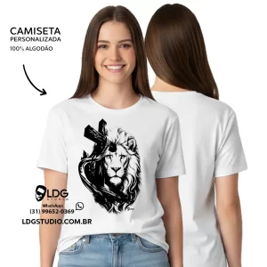 Camiseta Branca Algodão Cruz Leão Judá