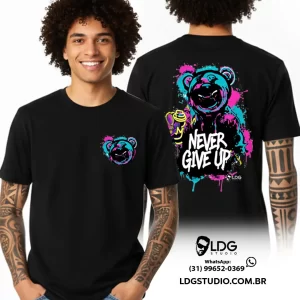 Camiseta Preta Algodão Personalizada Never Give Up