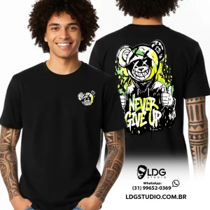 Camiseta Algodão Preta SreetWear Never Give Up