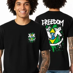 Camiseta Algodão StreetWear Freedom Personalizada frente e verso