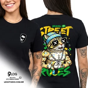 Camiseta Preta Street Rules Gato