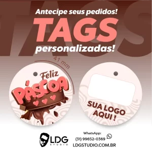 1000 Tags Feliz Páscoa 4x4cm Redondo personalizada com sua Logomarca