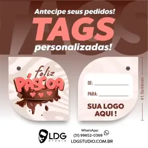 1000 Tags Feliz Páscoa Mini Folha com sua Logomarca Ref. 02