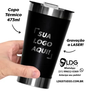 Copo Térmico Preto 473ml Personalizado com Logomarca
